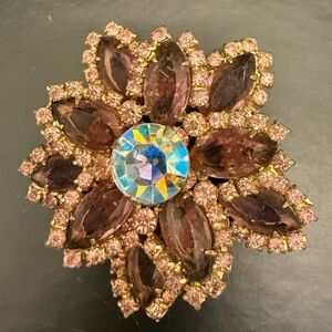 Vintage Mid-Century Layered Rhinestone Flower Brooch.